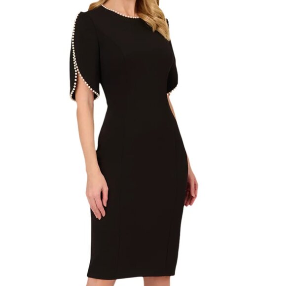 Adrianna Papell Pearl Trim Crepe Midi Dress (Size 8) - Picture 1 of 12